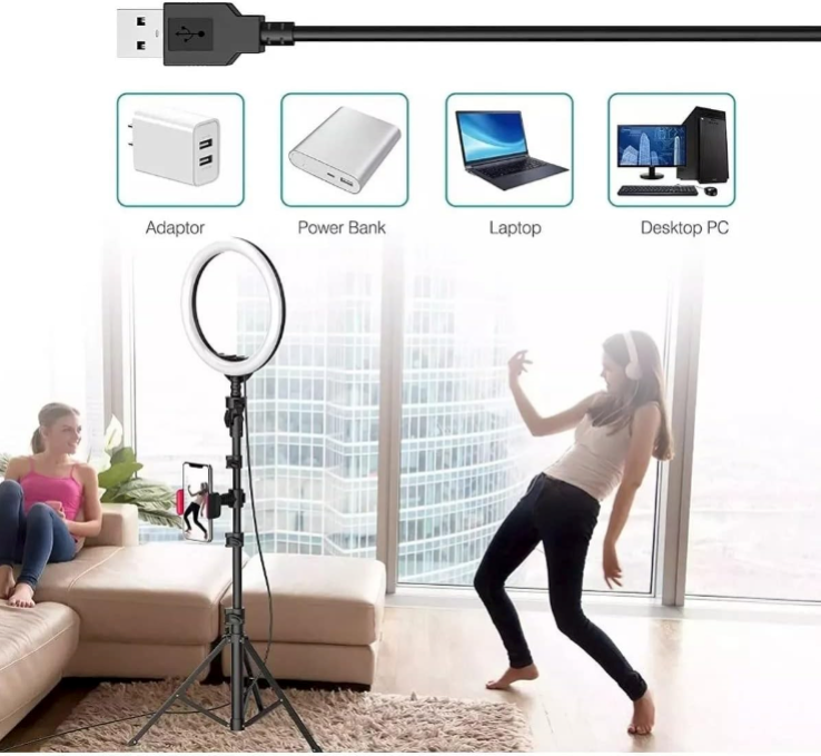 Kit Profissional Ring Light com Tripé 2,10m – Iluminação Perfeita para Fotos, Vídeos e Lives