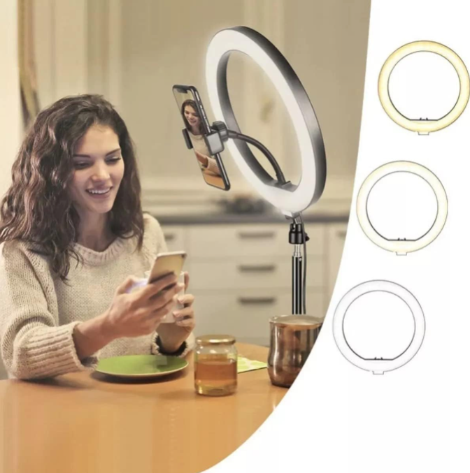 Kit Profissional Ring Light com Tripé 2,10m – Iluminação Perfeita para Fotos, Vídeos e Lives