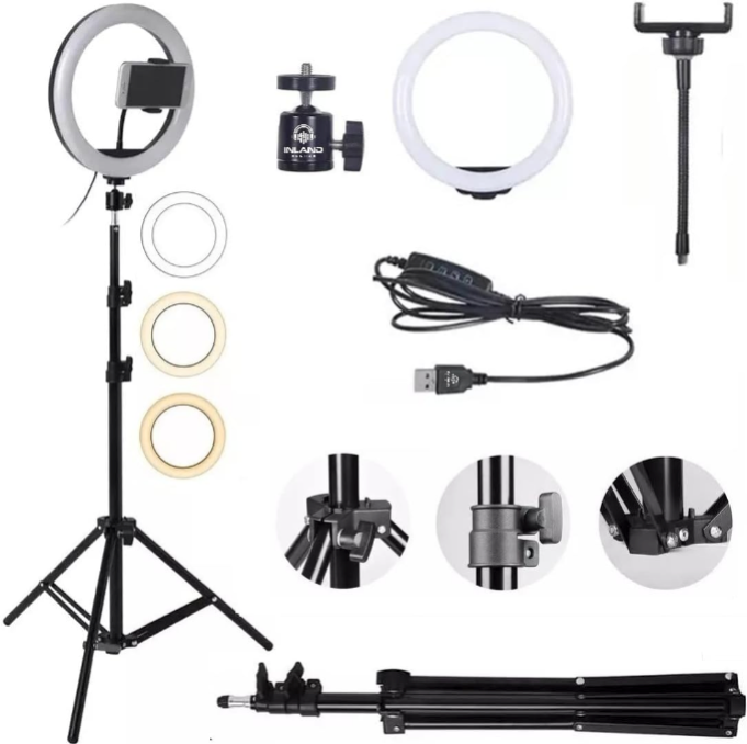 Kit Profissional Ring Light com Tripé 2,10m – Iluminação Perfeita para Fotos, Vídeos e Lives