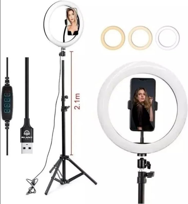 Kit Profissional Ring Light com Tripé 2,10m – Iluminação Perfeita para Fotos, Vídeos e Lives