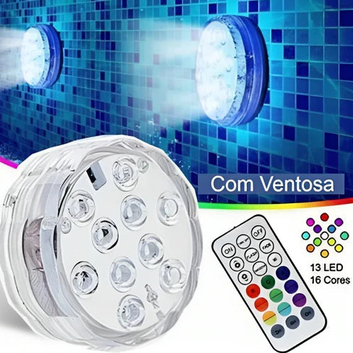 Luminária de Piscina RGB Sem Fio com Controle Remoto – Ilumine com Estilo e Tecnologia