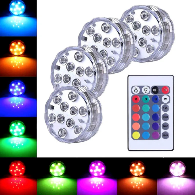 Luminária de Piscina RGB Sem Fio com Controle Remoto – Ilumine com Estilo e Tecnologia