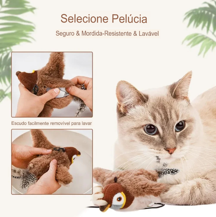 Brinquedo de Passarinho Interativo Recarregável – Diversão Garantida para Seu Gato