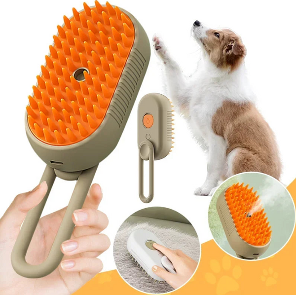 Escova de Vapor para Pets 3 em 1 – Mais Conforto, Menos Nós e Um Pelo Brilhante