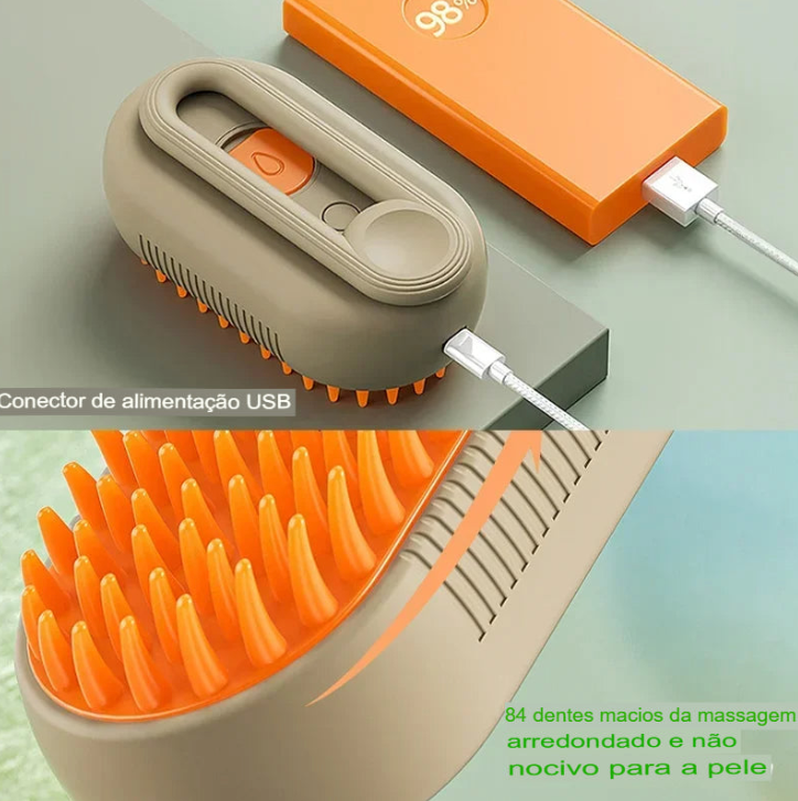 Escova de Vapor para Pets 3 em 1 – Mais Conforto, Menos Nós e Um Pelo Brilhante