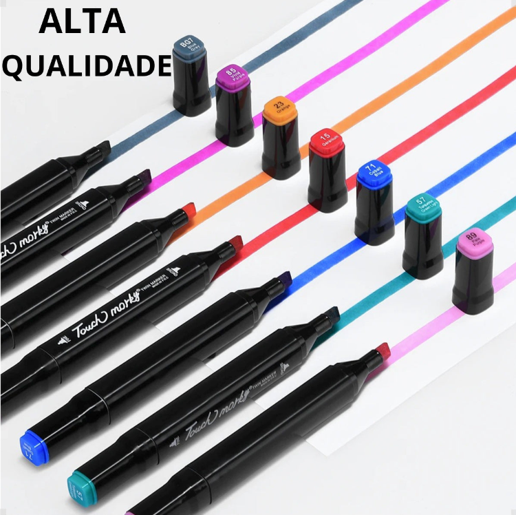 Kit Caneta Colorida Ponta Dupla com Estojo – 48 Cores para Criar Sem Limites
