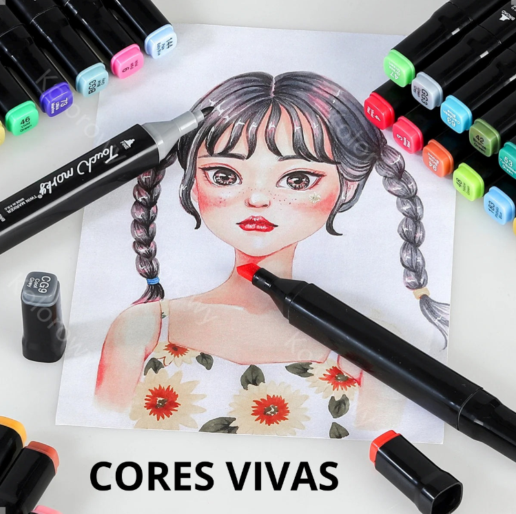 Kit Caneta Colorida Ponta Dupla com Estojo – 48 Cores para Criar Sem Limites