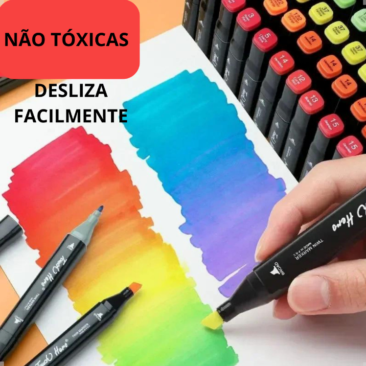 Kit Caneta Colorida Ponta Dupla com Estojo – 48 Cores para Criar Sem Limites