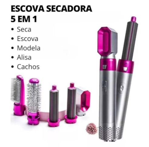 Escova Secadora de Cabelo 5 em 1 Multifuncional Preto – Cabelos Perfeitos em Minutos