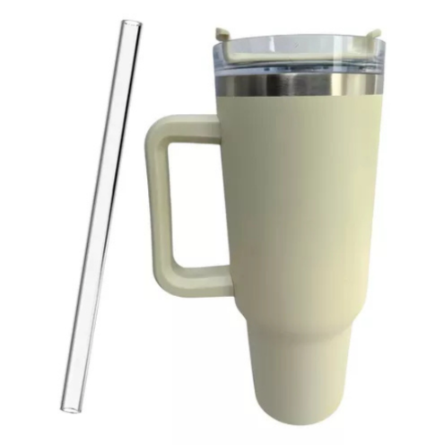 Copo Térmico Quencher 1200ml com Alça e Canudo Bege – Bebidas Sempre na Temperatura Perfeita, Onde Você Estiver