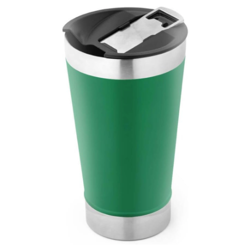 Copo Térmico Inox 473ml com Tampa e Abridor Verde – Estilo, Praticidade e Temperatura na Medida Certa