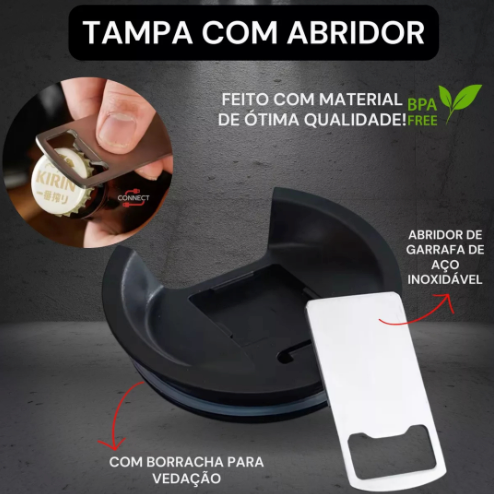 Copo Térmico Inox 473ml com Tampa e Abridor Preto – Estilo, Praticidade e Temperatura na Medida Certa