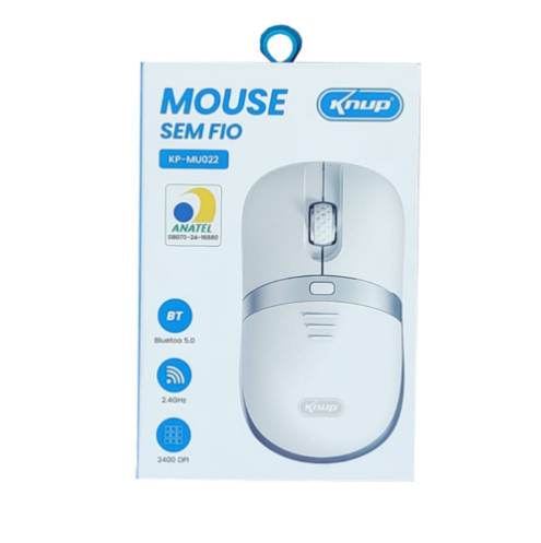 Mouse Sem Fio Knup KP-MU022 – Bluetooth 5.0 + 2.4GHz | Branco | 2400 DPI e Alta Performance