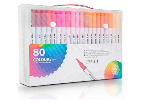 Kit Caneta Ponta Dupla 80 Unidades com Maletinha – Criatividade Sem Limites