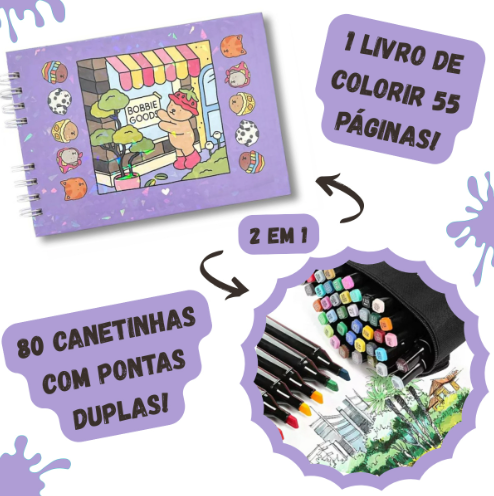 Kit Livro de Colorir URSO BOB (Roxo) + 80 Canetas | Criatividade Sem Limites