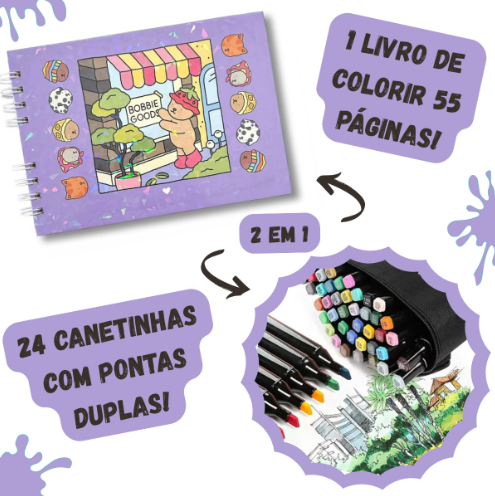 Kit Livro de Colorir URSO BOB (Roxo) + 24 Canetas | Criatividade Sem Limites