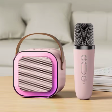 Caixa de Som Karaokê AM-8552 Rosa – Diversão em Dobro com 2 Microfones