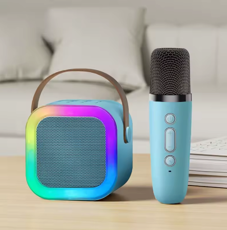 Caixa de Som Karaokê AM-8552 Azul – Diversão em Dobro com 2 Microfones