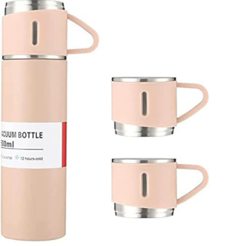 Kit Garrafa Térmica 500ML + 3 Xícaras em Aço Inoxidável - Rosa | Estilo, Durabilidade e Conservação