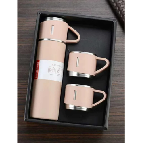 Kit Garrafa Térmica 500ML + 3 Xícaras em Aço Inoxidável - Rosa | Estilo, Durabilidade e Conservação