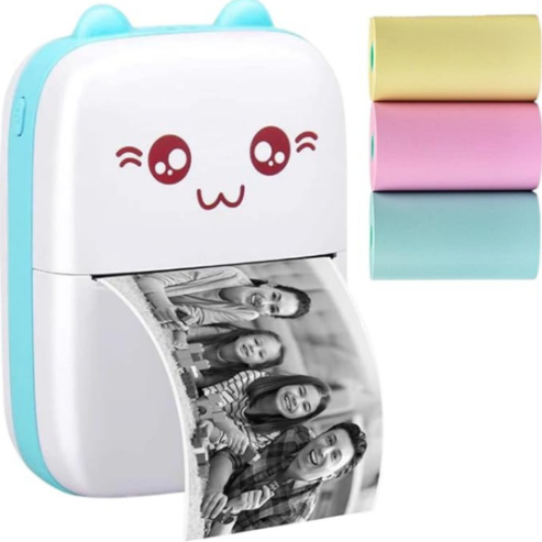 Mini Impressora Térmica Portátil Gatinho Azul – Impressões Rápidas, Fofas e Sem Tinta