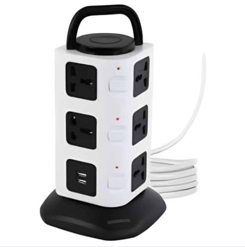 Torre de Tomadas Elétrica com 5 Entradas Universais e 2 Portas USB – Organização, Segurança e Potência ao Seu Alcance