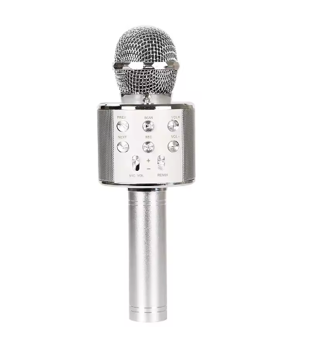 Microfone Bluetooth Karaokê WS-858 Prata – A Diversão Começa com Você no Palco