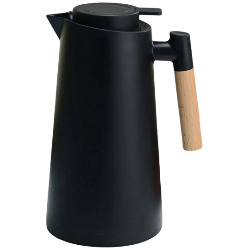 Jarro Garrafa Térmica 1L com Cabo em Madeira – Design Sofisticado, Calor que Dura - Preto Fosco