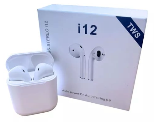 Fone de Ouvido Bluetooth I-12 Branco – Liberdade Sem Fios com Estilo e Conforto
