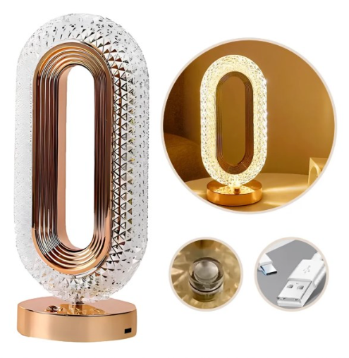Luminária Abajur Cristal Retrô LED Touch Recarregável – Elegância, Magia e Tecnologia ao Seu Alcance