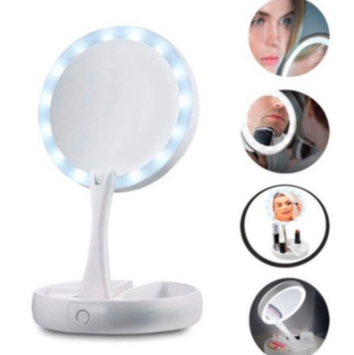 Espelho de Mesa LED Dobrável com Ampliação 10x – Beleza, Iluminação e Praticidade no Seu Ritual Diário