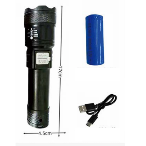 Lanterna LED Tática LAN-7059 com Zoom Telescópico e Carregamento USB – Potência Máxima em Suas Mãos