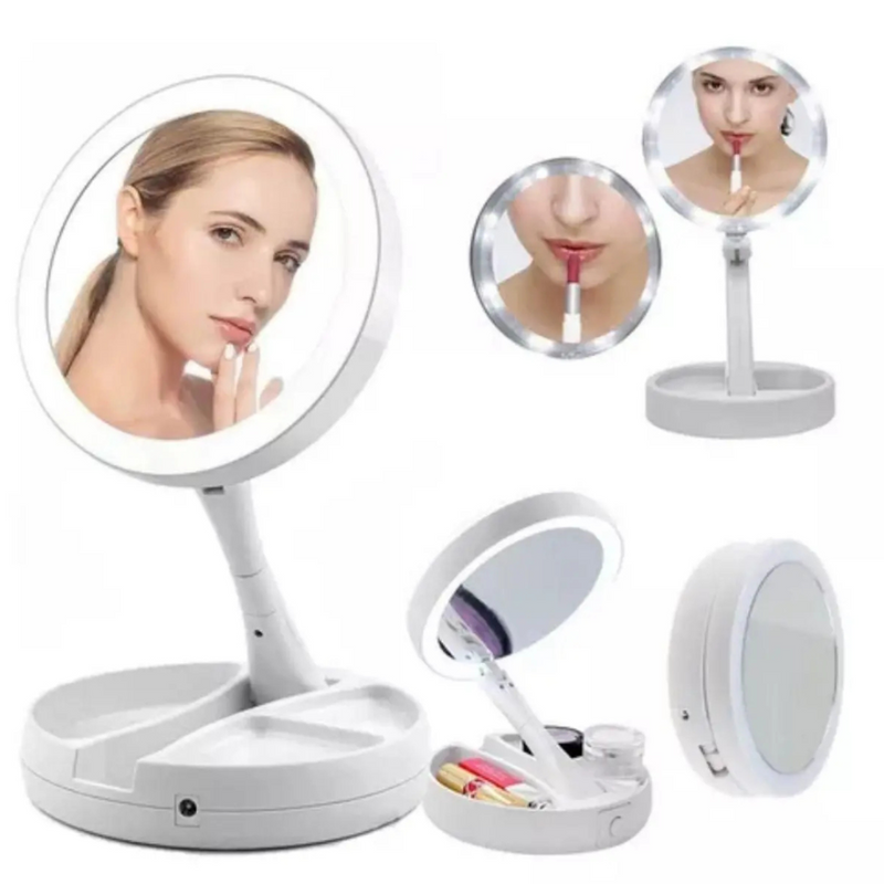 Kit Espelho Camarim com LED + Lavador de Pincéis Automático – Beleza Profissional com Praticidade Total