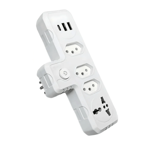 Extensão de Tomada com USB-A, Tipo-C e Universal  Branco – Carregue Tudo em Um Só Lugar com Segurança e Estilo