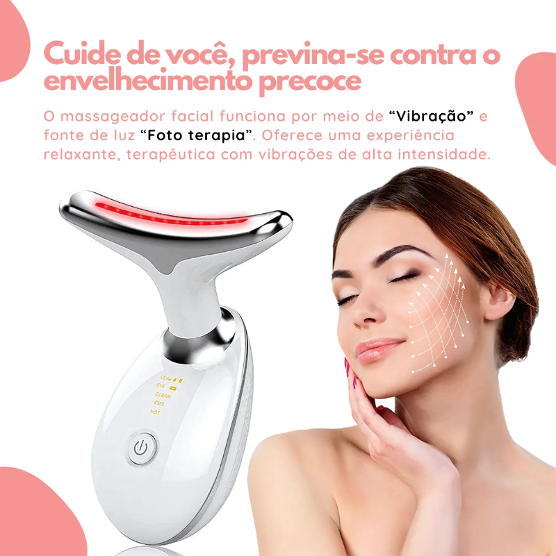 Massageador Facial LED – Reduza Papadas, Rugas e Flacidez com Tecnologia de Luz e Vibração