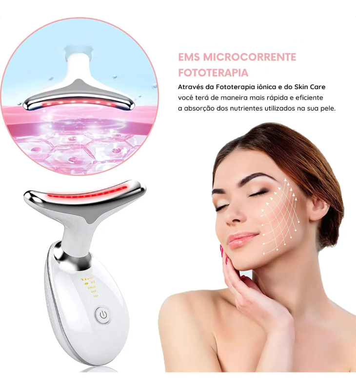 Massageador Facial LED – Reduza Papadas, Rugas e Flacidez com Tecnologia de Luz e Vibração