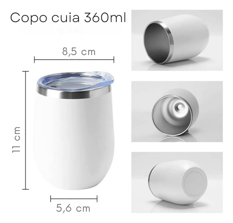 Copo Cuia Térmico Inox com Tampa Antivazamento 360ml – Branco