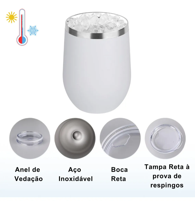 Copo Cuia Térmico Inox com Tampa Antivazamento 360ml – Branco