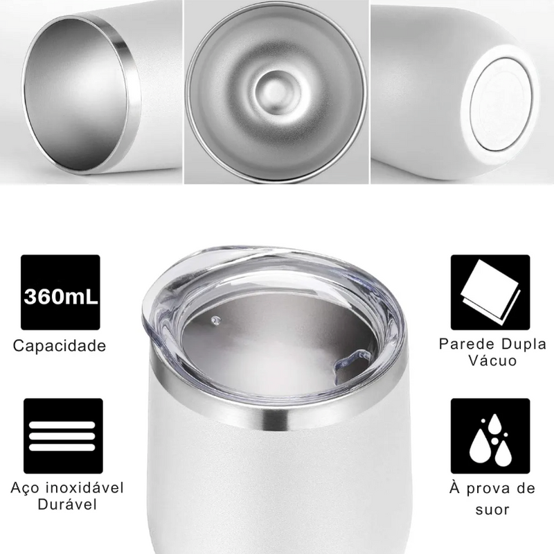 Copo Cuia Térmico Inox com Tampa Antivazamento 360ml – Branco