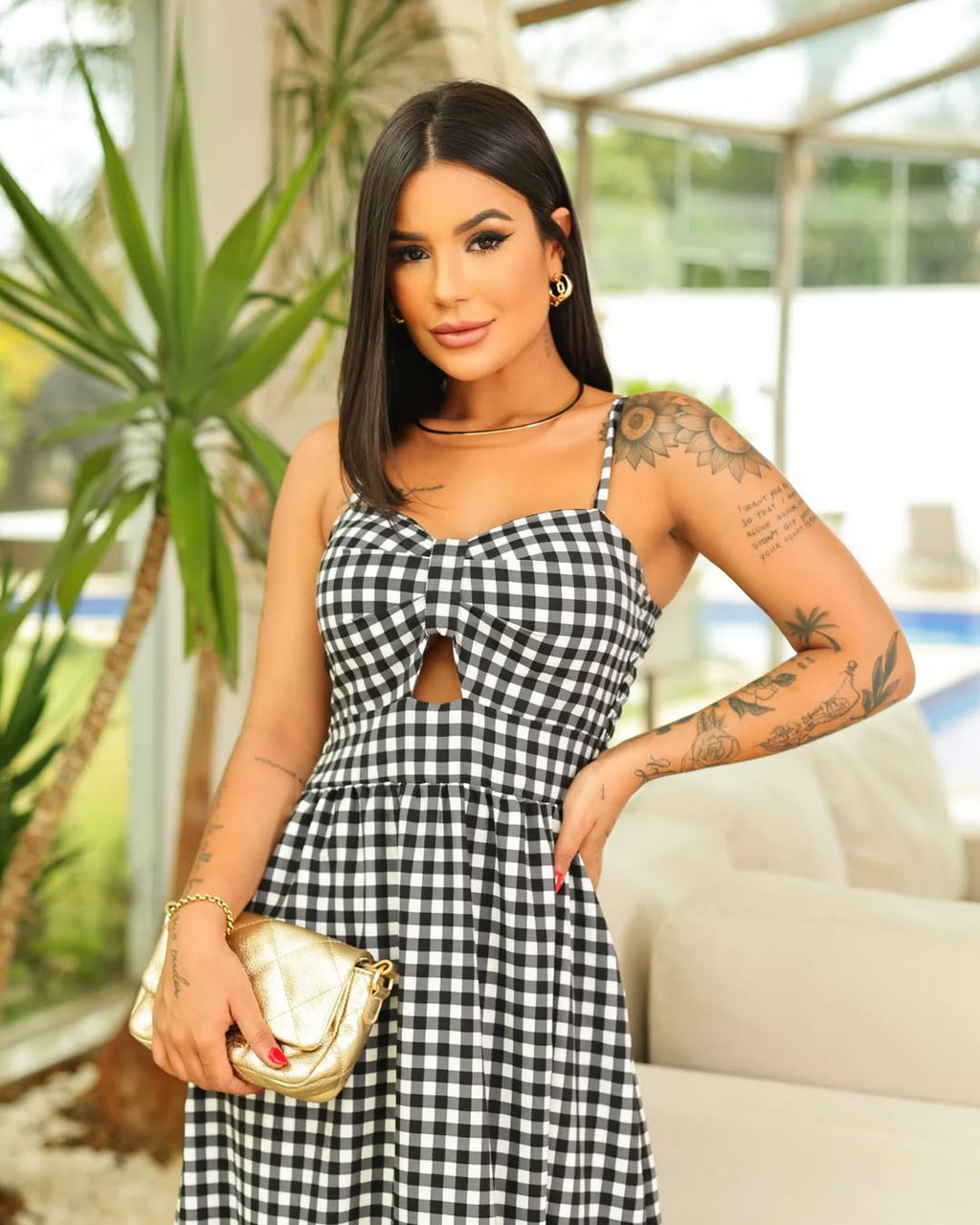 Vestido Bojo Midi Feminino - Preto e Branco