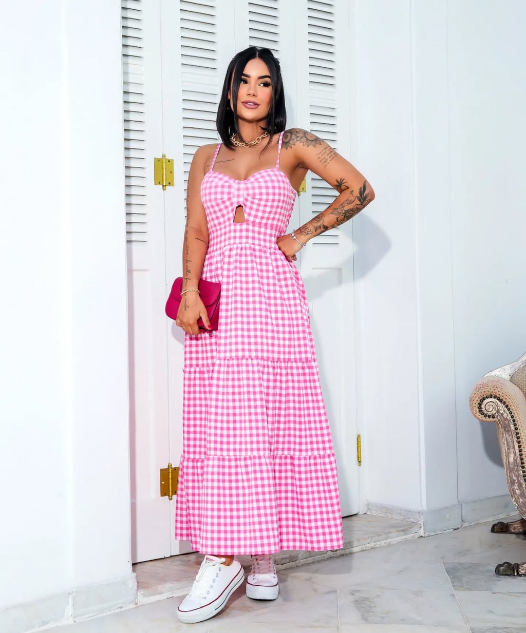 Vestido Bojo Midi Feminino - Rosa