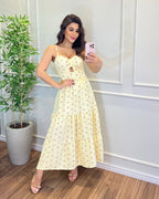 Vestido Bojo Midi Feminino - Amarelo