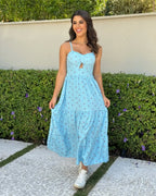 Vestido Bojo Midi Feminino - Azul Claro