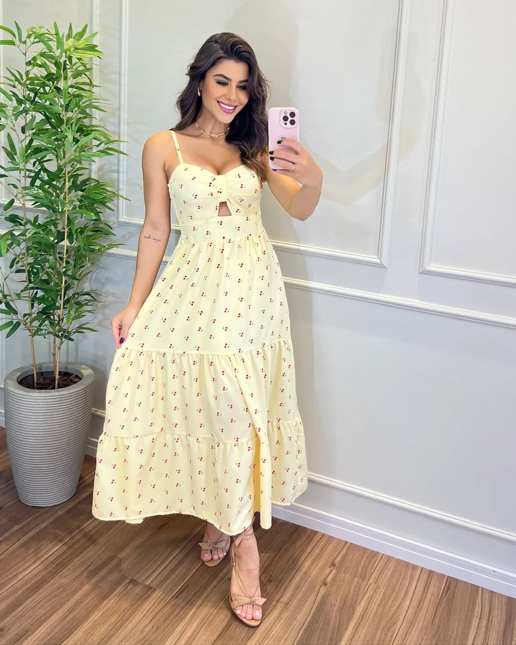 Vestido Bojo Midi Feminino - Amarelo