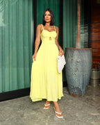Vestido Bojo Midi Feminino - Amarelo