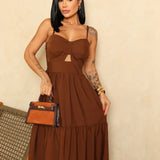 Vestido Bojo Midi Feminino - Marrom