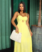 Vestido Bojo Midi Feminino - Amarelo