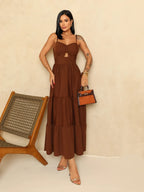 Vestido Bojo Midi Feminino - Marrom