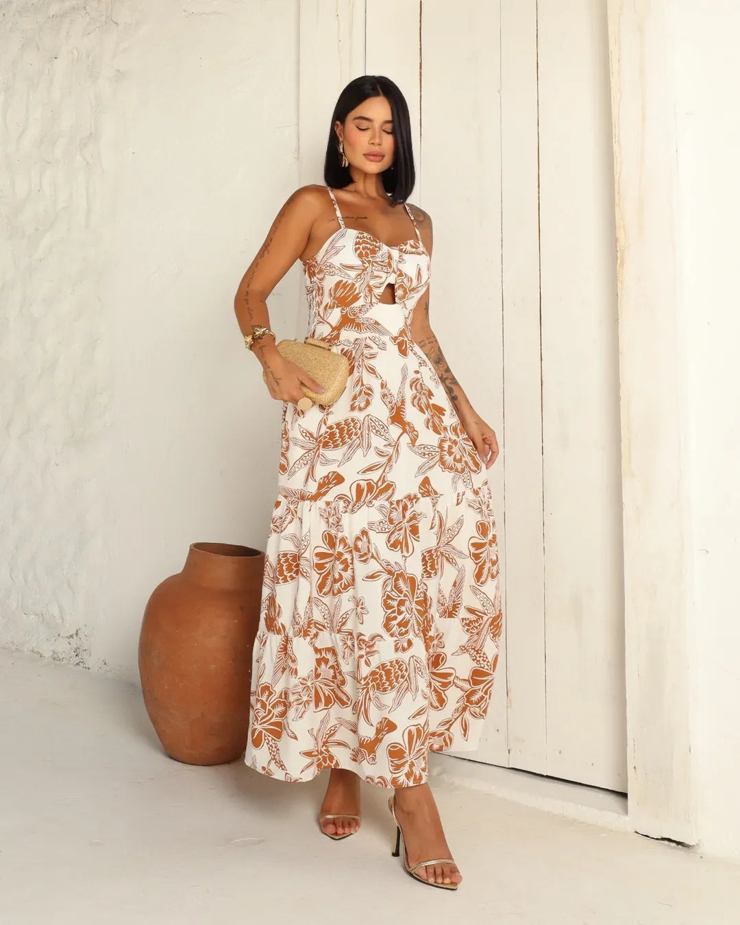 Vestido Bojo Midi Feminino - Caramelo