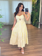 Vestido Bojo Midi Feminino - Amarelo